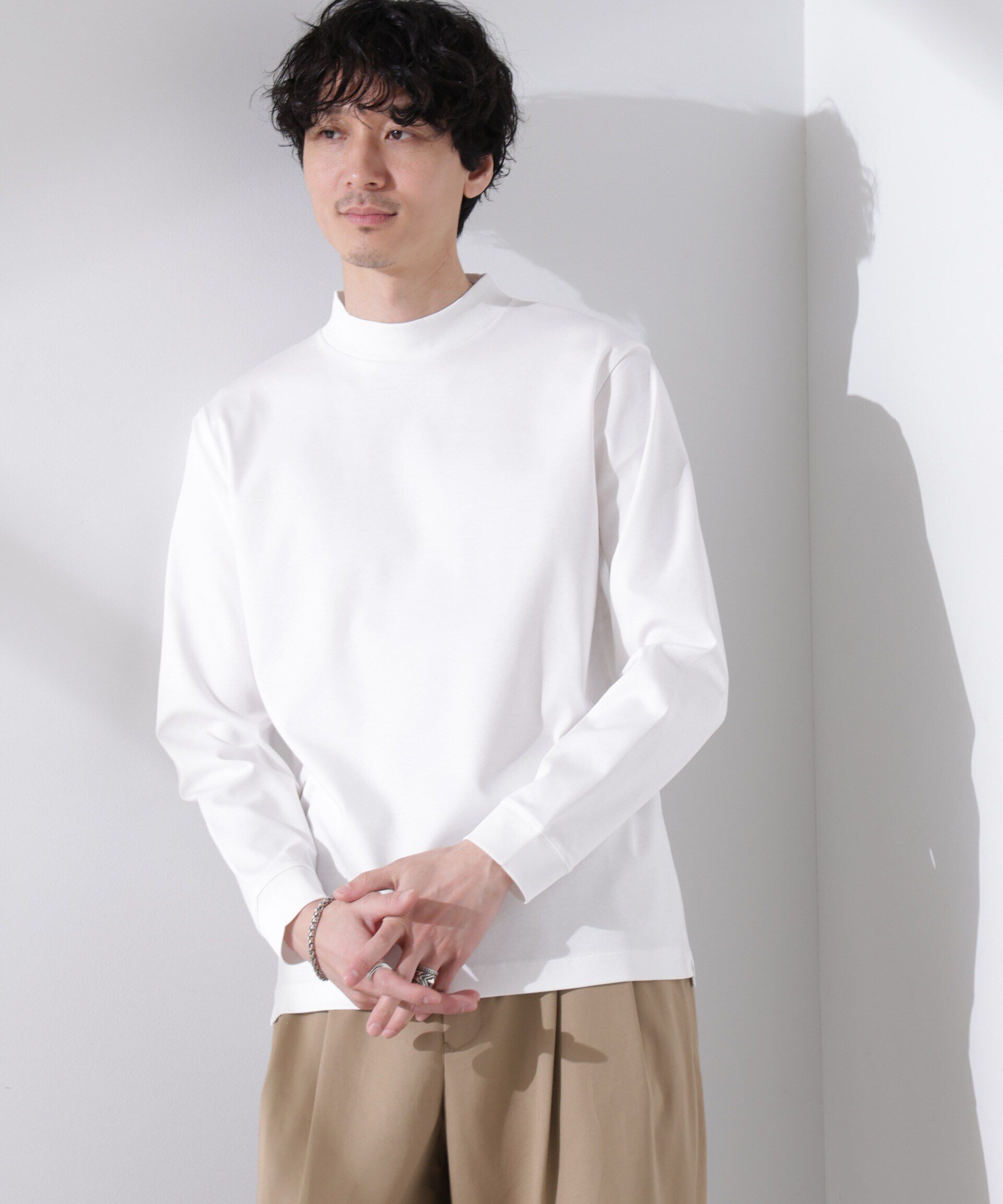 nano･universe「アンチスメルモックネックTシャツ 長袖」|Tシャツ・カットソー|ホワイト