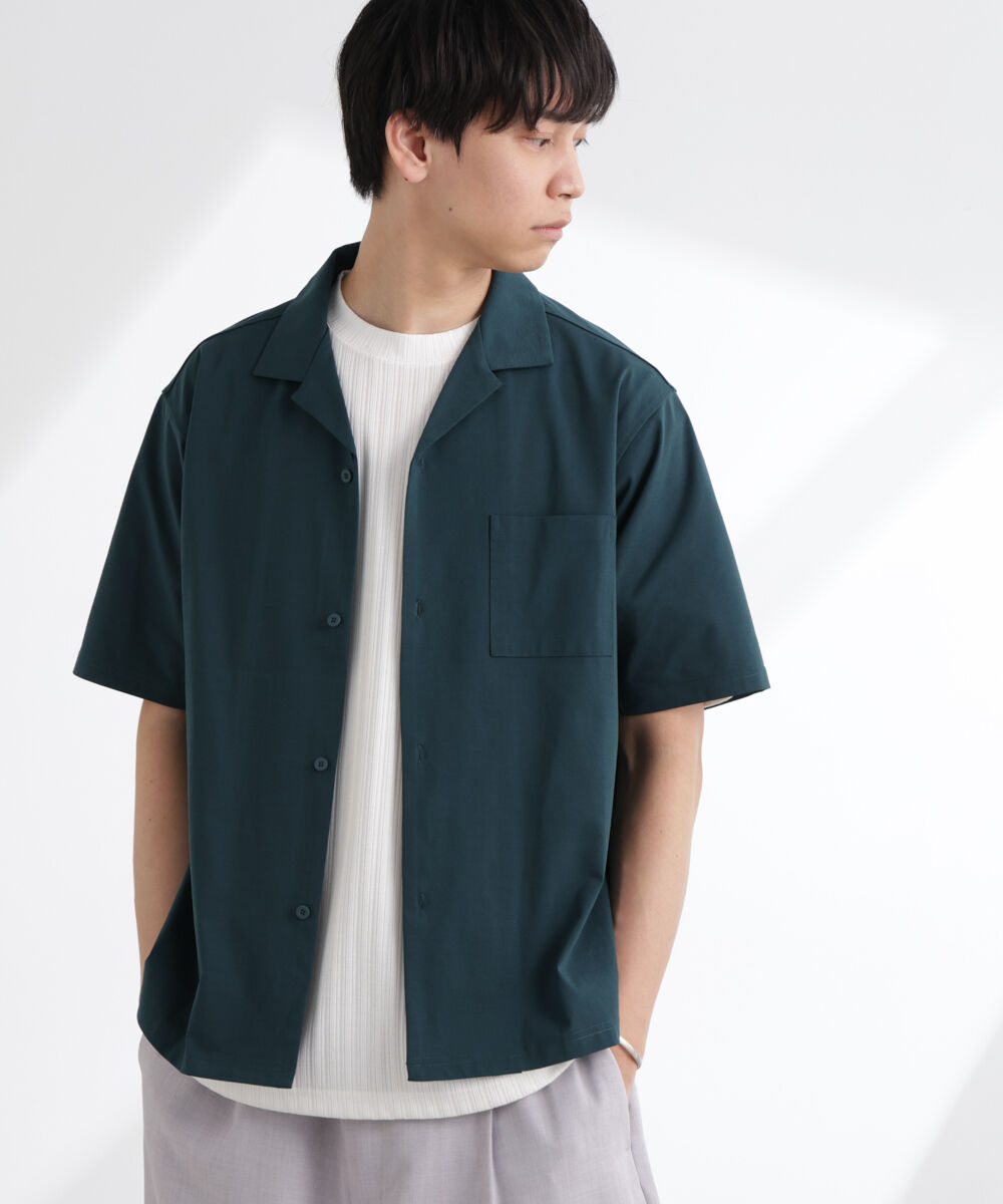 nano･universe「ドライジャージーオープンカラーシャツ 半袖(セットアップ可)」|シャツ・ブラウス|D.グリーン1