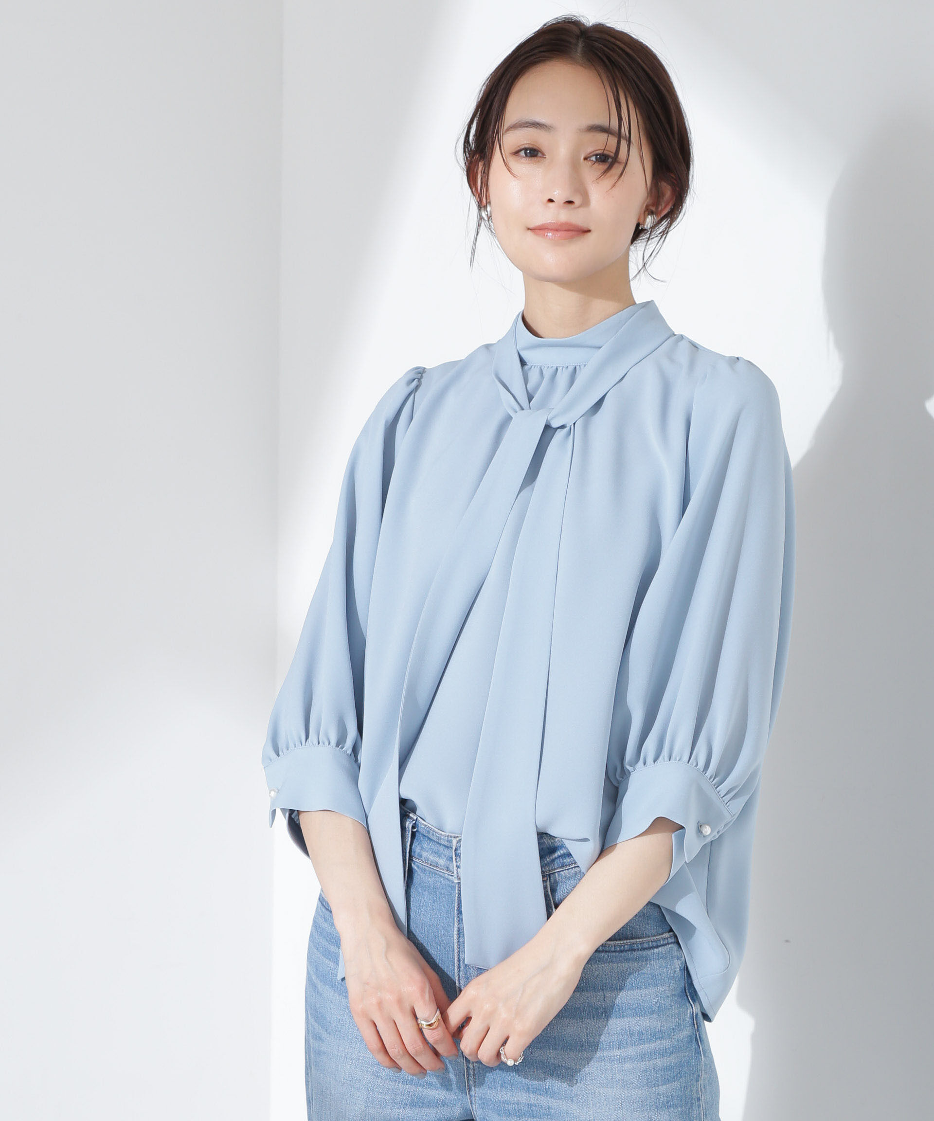 nano･universe「ボウタイ取り外し可2wayブラウス」|シャツ・ブラウス|ブルー