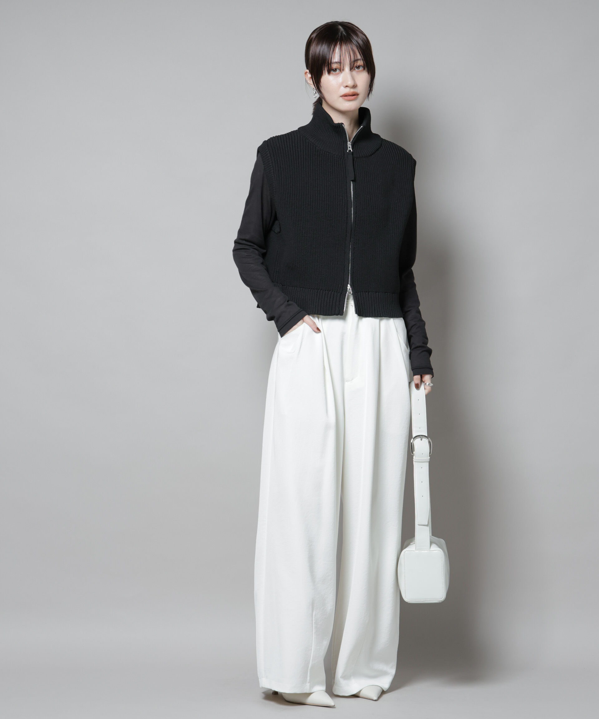 nano･universe「ダブルジップアップドライバーズニットベスト」|ニット・セーター|