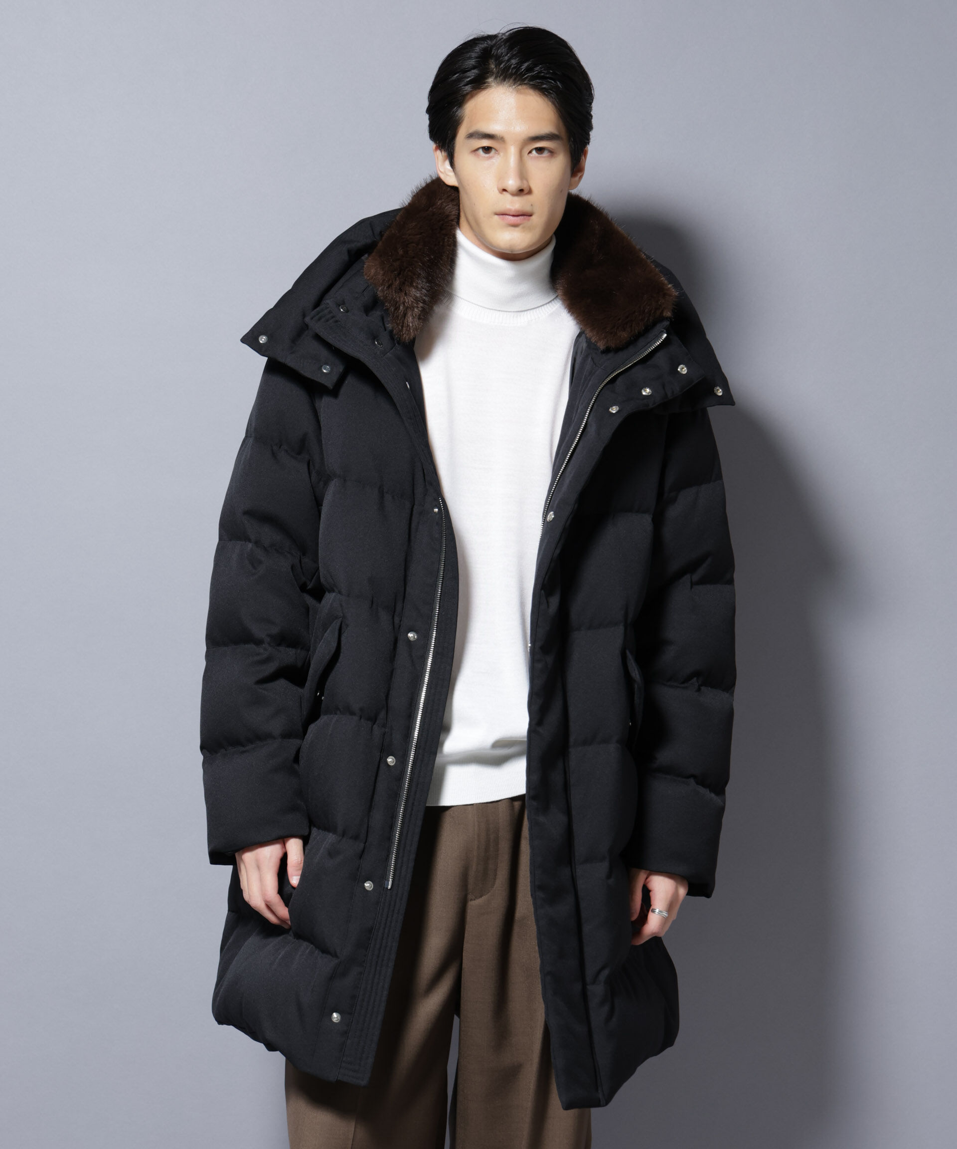 nano･universe「「西川ダウン(R)」フェイクファーカラーサージロングダウン」|ダウン|