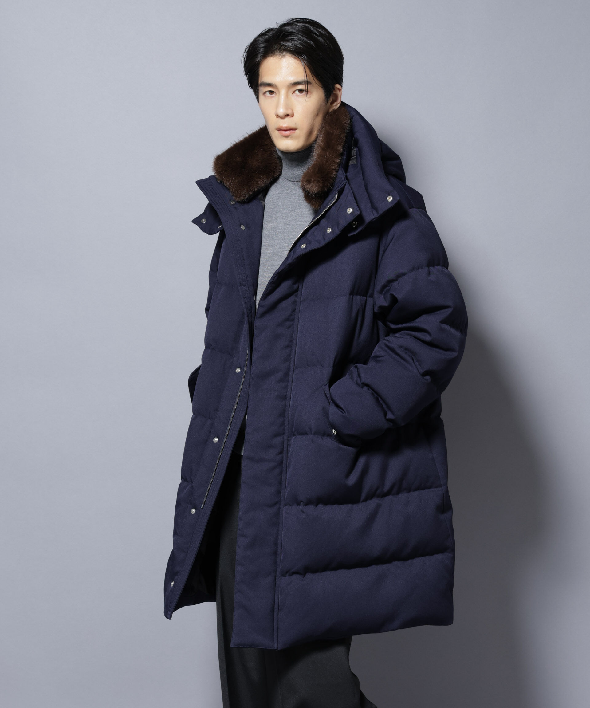 nano･universe「「西川ダウン(R)」フェイクファーカラーサージロングダウン」|ダウン|