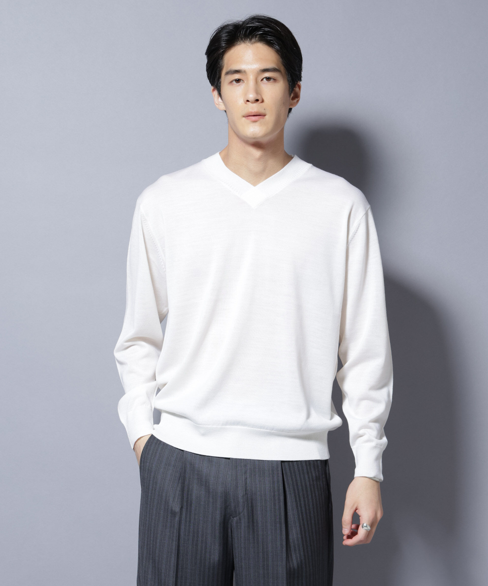 nano･universe「「毛玉レスニット」ファインゲージVネック」|ニット・セーター|