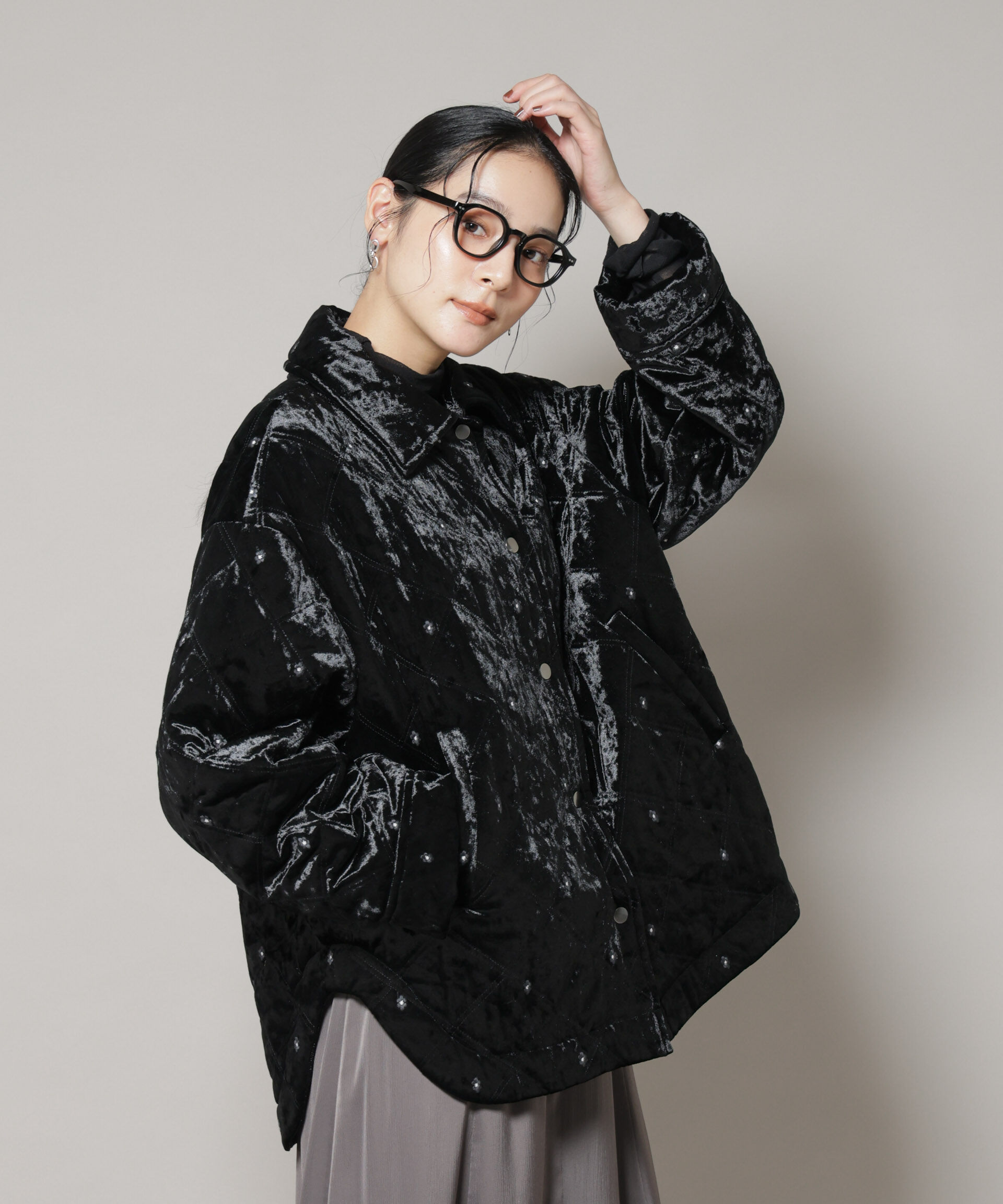 nano･universe「ベロアキルト刺繍ブルゾン」|ブルゾン・スタジャン|