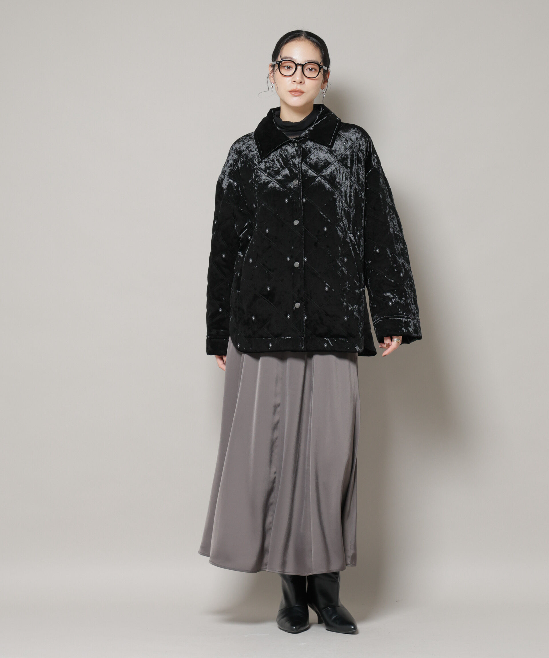 nano･universe「ベロアキルト刺繍ブルゾン」|ブルゾン・スタジャン|