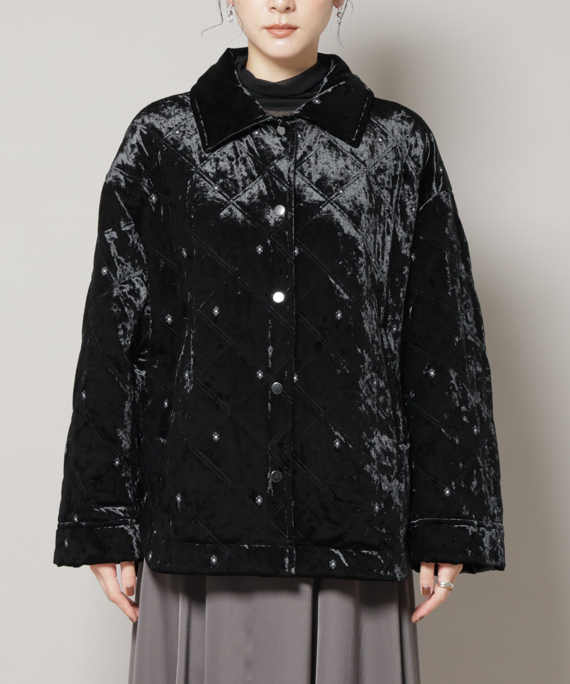 nano･universe「ベロアキルト刺繍ブルゾン」|ブルゾン・スタジャン|