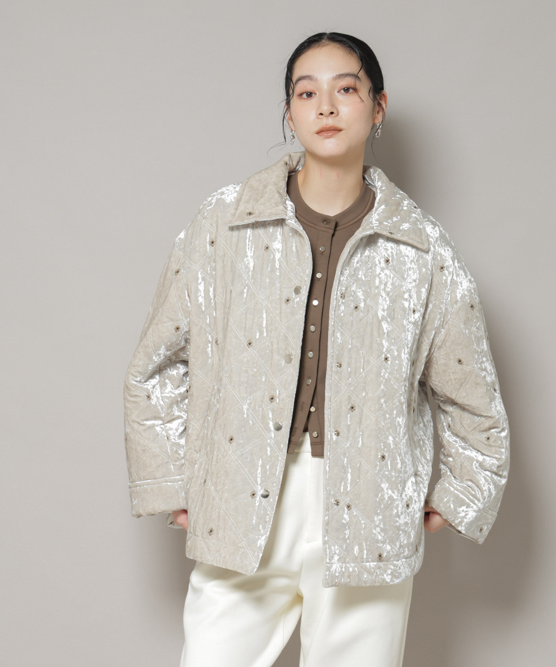 nano･universe「ベロアキルト刺繍ブルゾン」|ブルゾン・スタジャン|