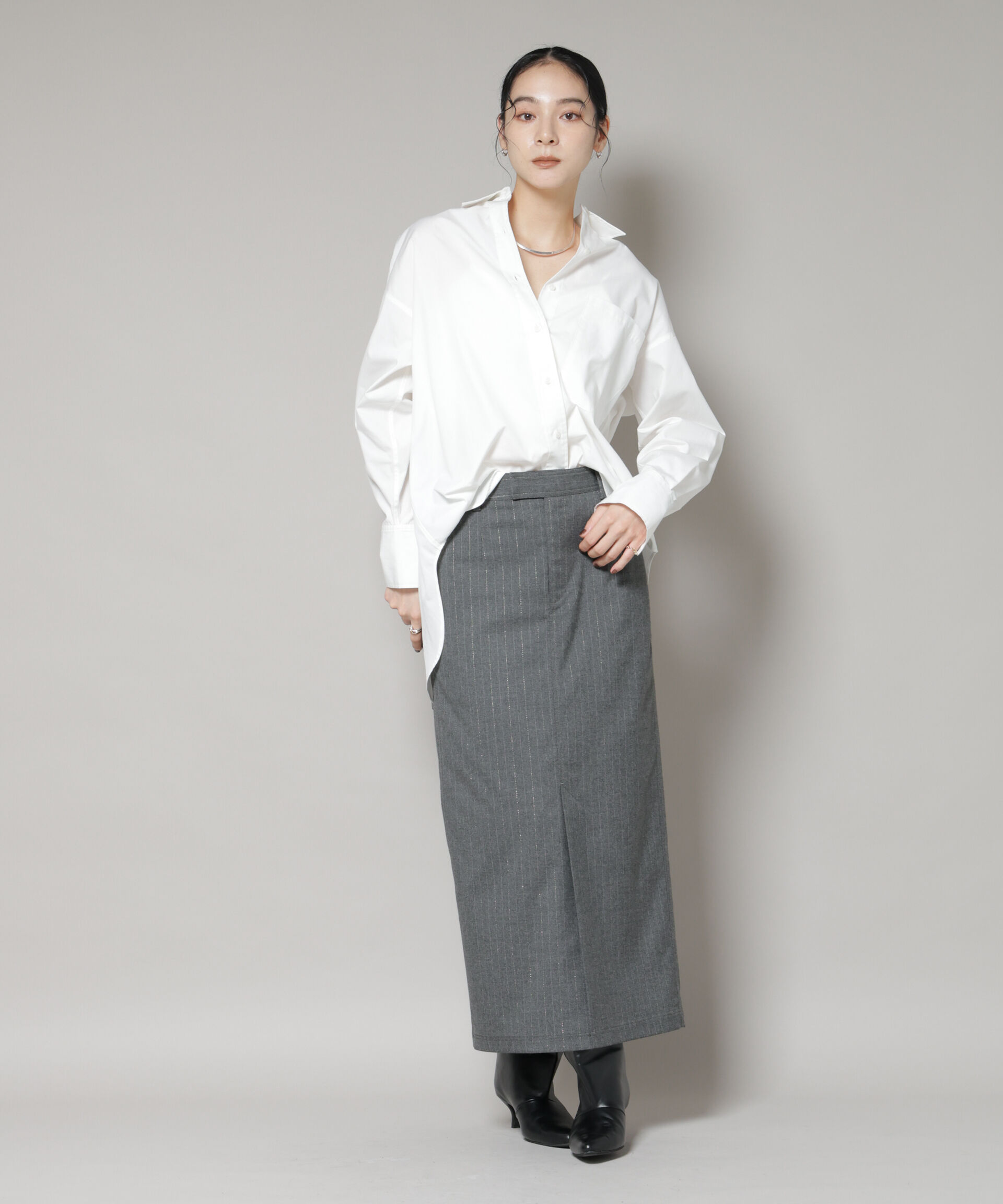 nano･universe「ラメストライプスーチングIラインスカート」|スカート|