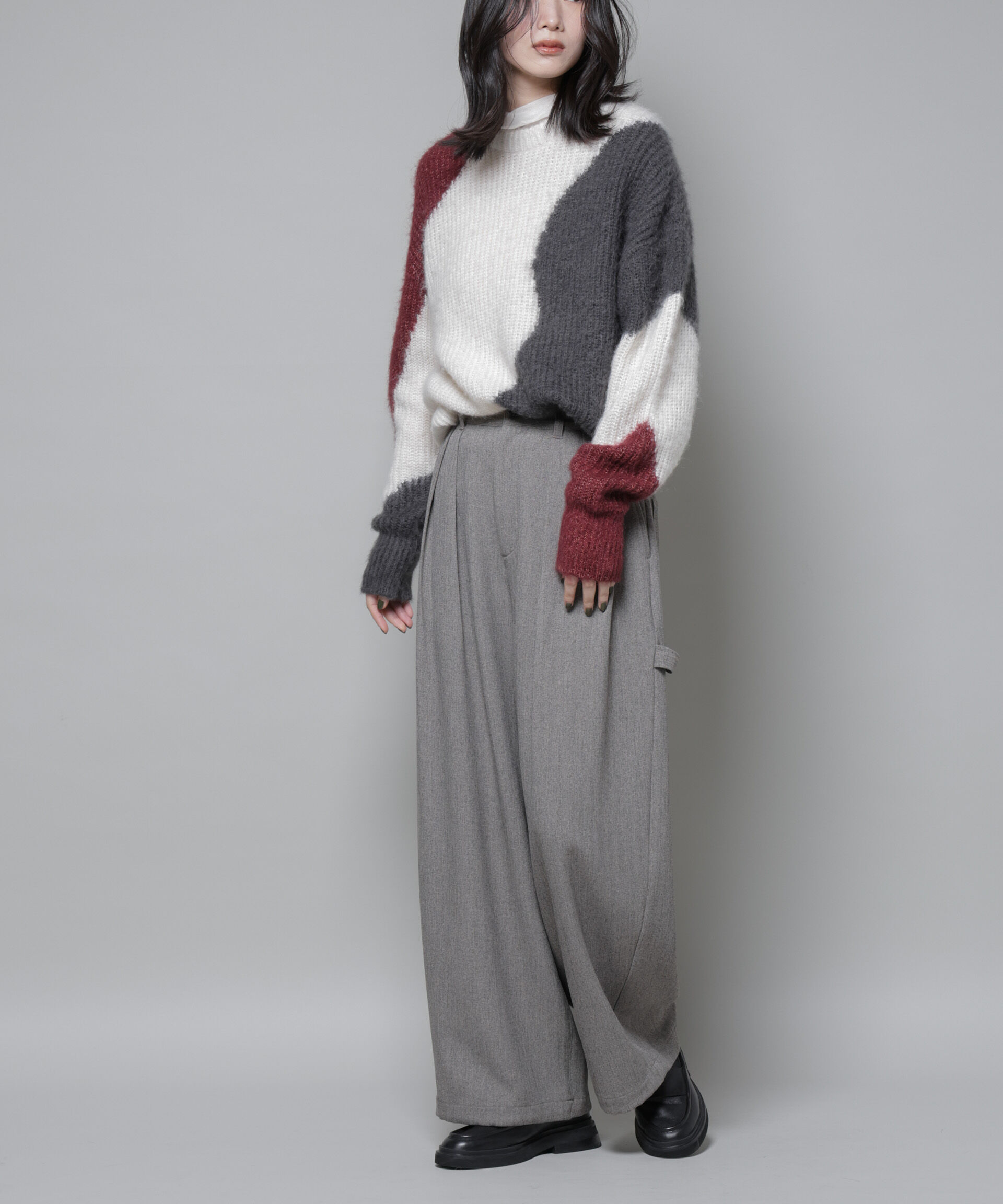 nano･universe「ヘリンボンツイードペインタードロストパンツ」|チノ|グレー