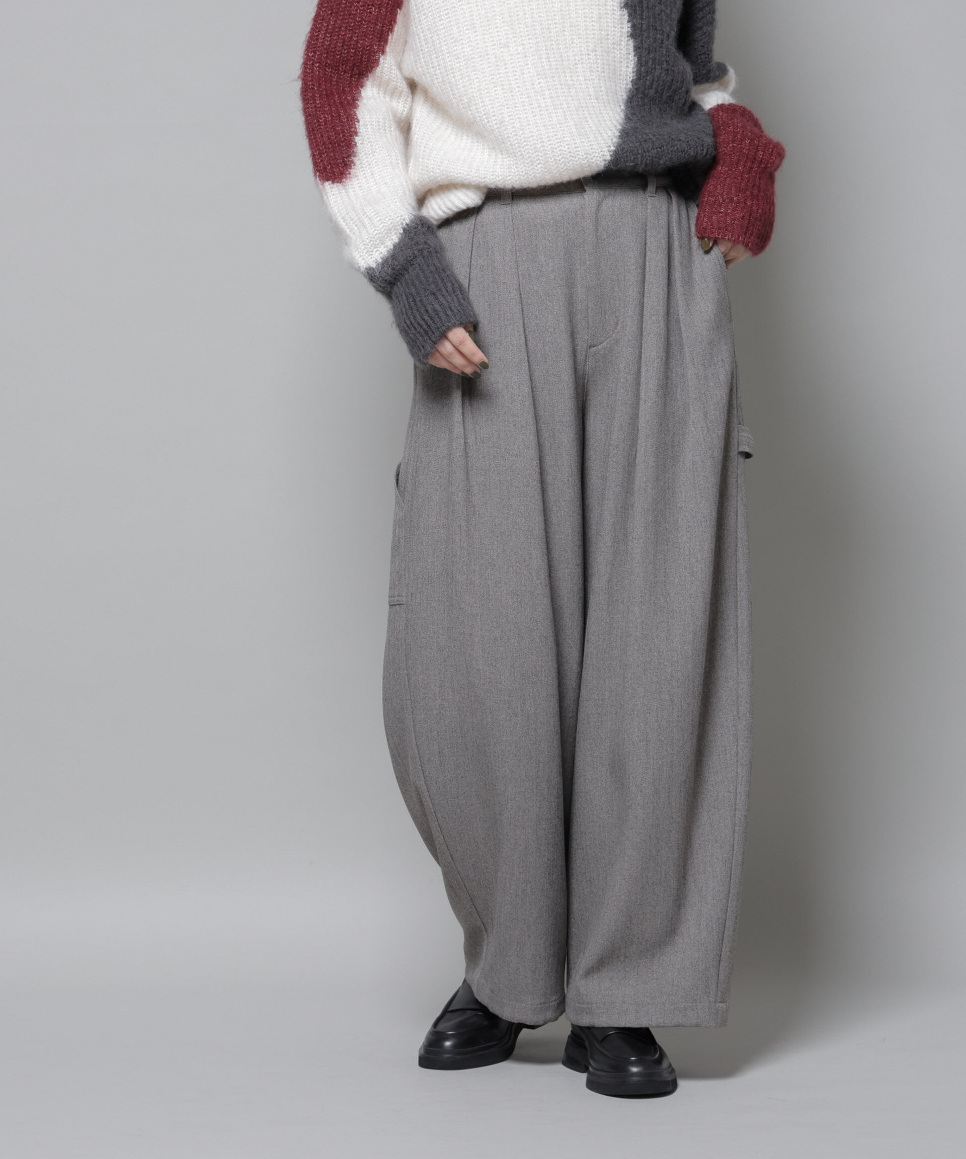 nano･universe「ヘリンボンツイードペインタードロストパンツ」|チノ|