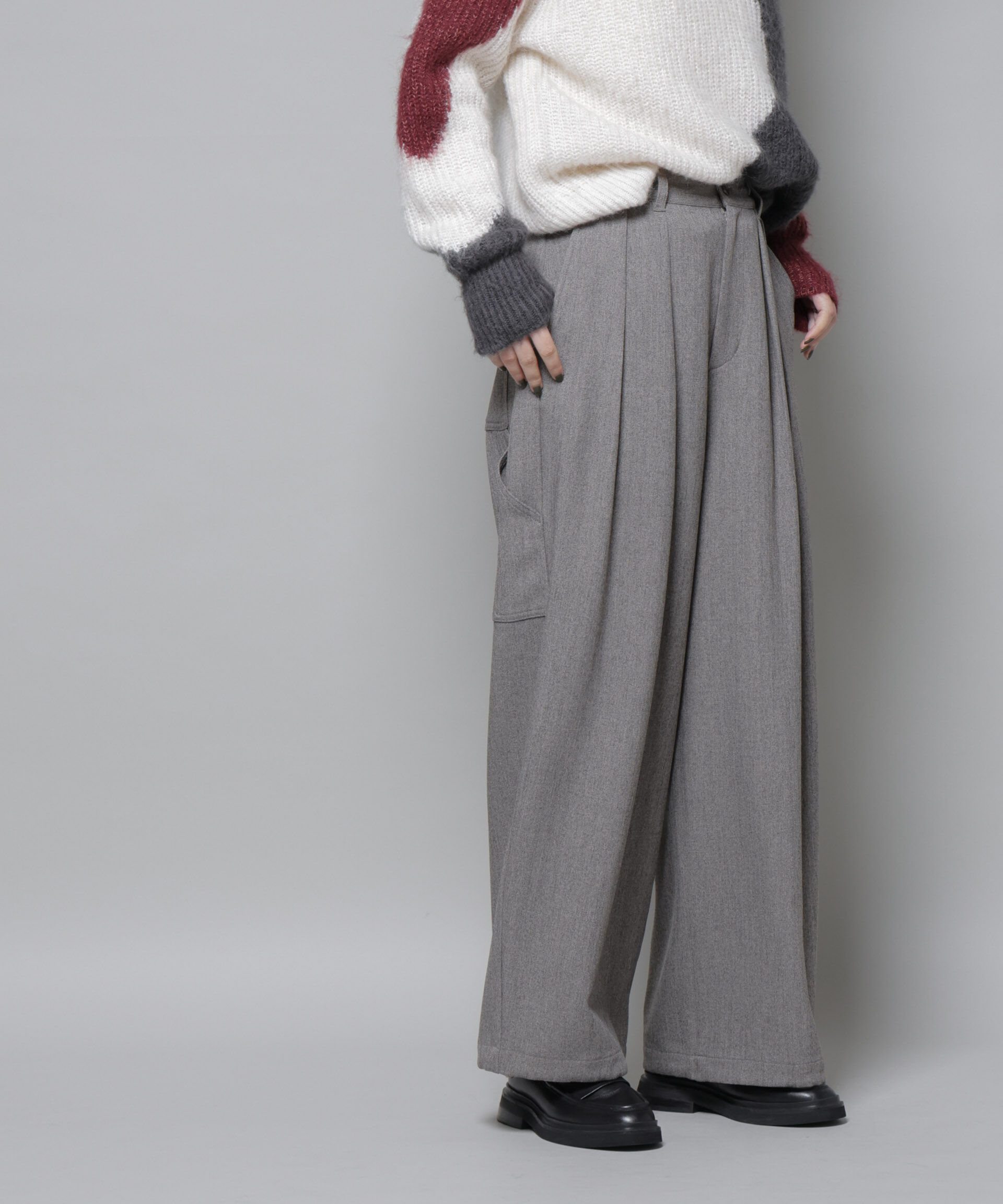 nano･universe「ヘリンボンツイードペインタードロストパンツ」|チノ|