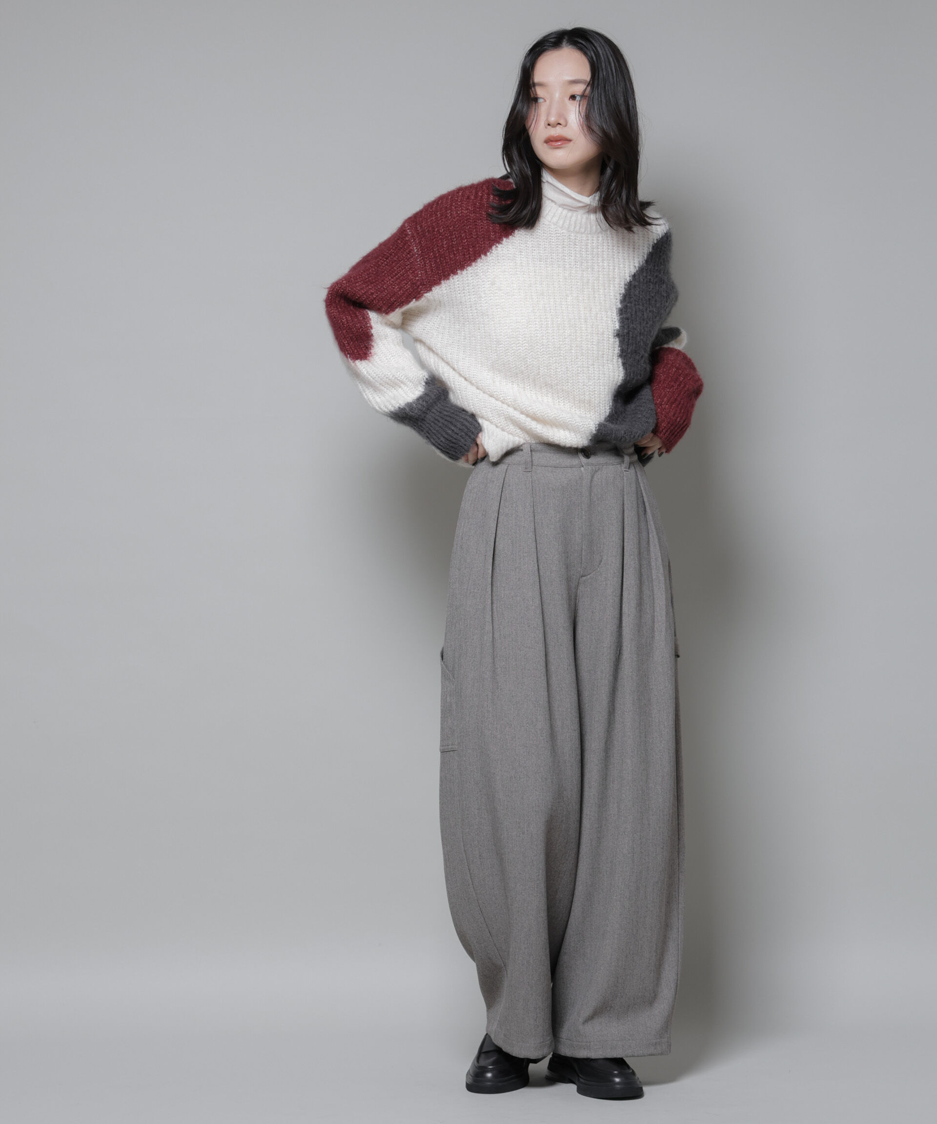 nano･universe「ヘリンボンツイードペインタードロストパンツ」|チノ|