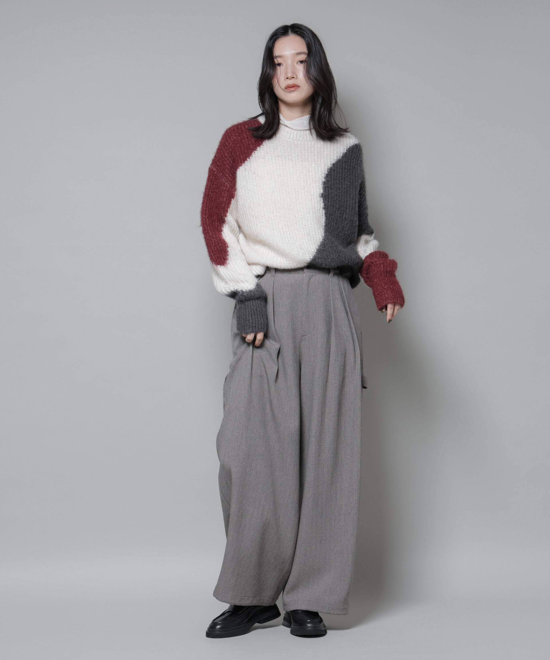 nano･universe「ヘリンボンツイードペインタードロストパンツ」|チノ|