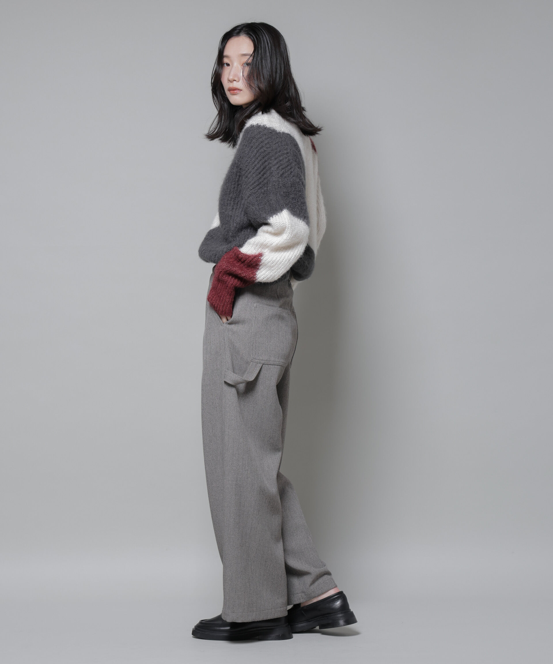 nano･universe「ヘリンボンツイードペインタードロストパンツ」|チノ|