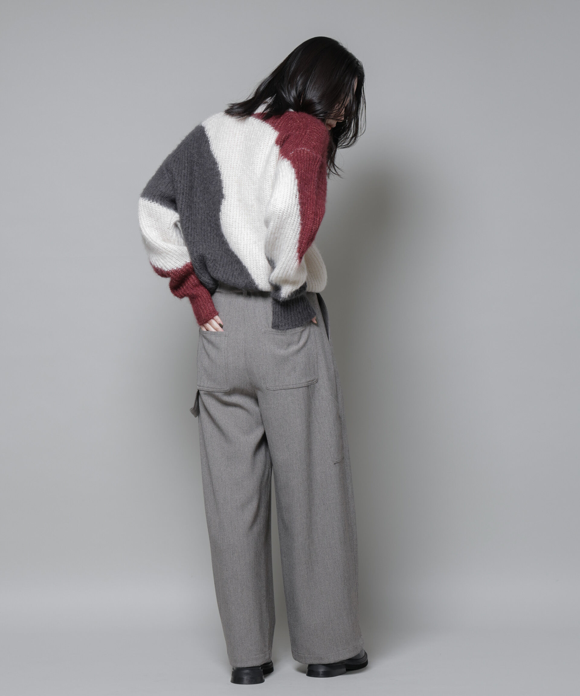 nano･universe「ヘリンボンツイードペインタードロストパンツ」|チノ|