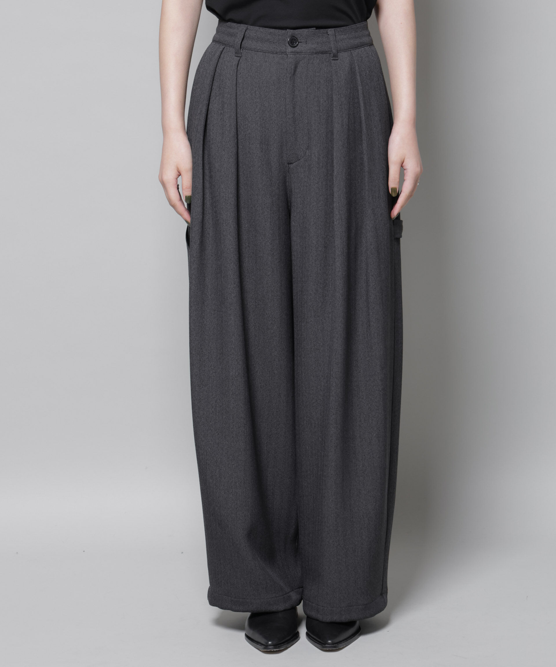 nano･universe「ヘリンボンツイードペインタードロストパンツ」|チノ|