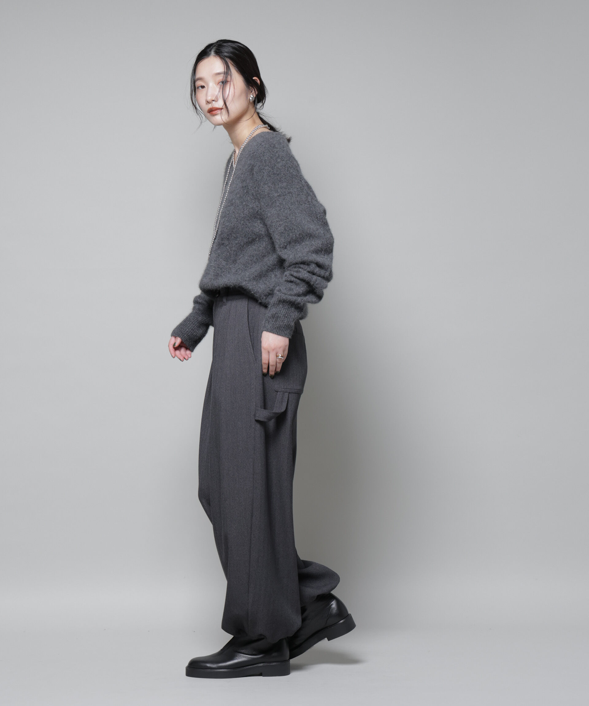 nano･universe「ヘリンボンツイードペインタードロストパンツ」|チノ|