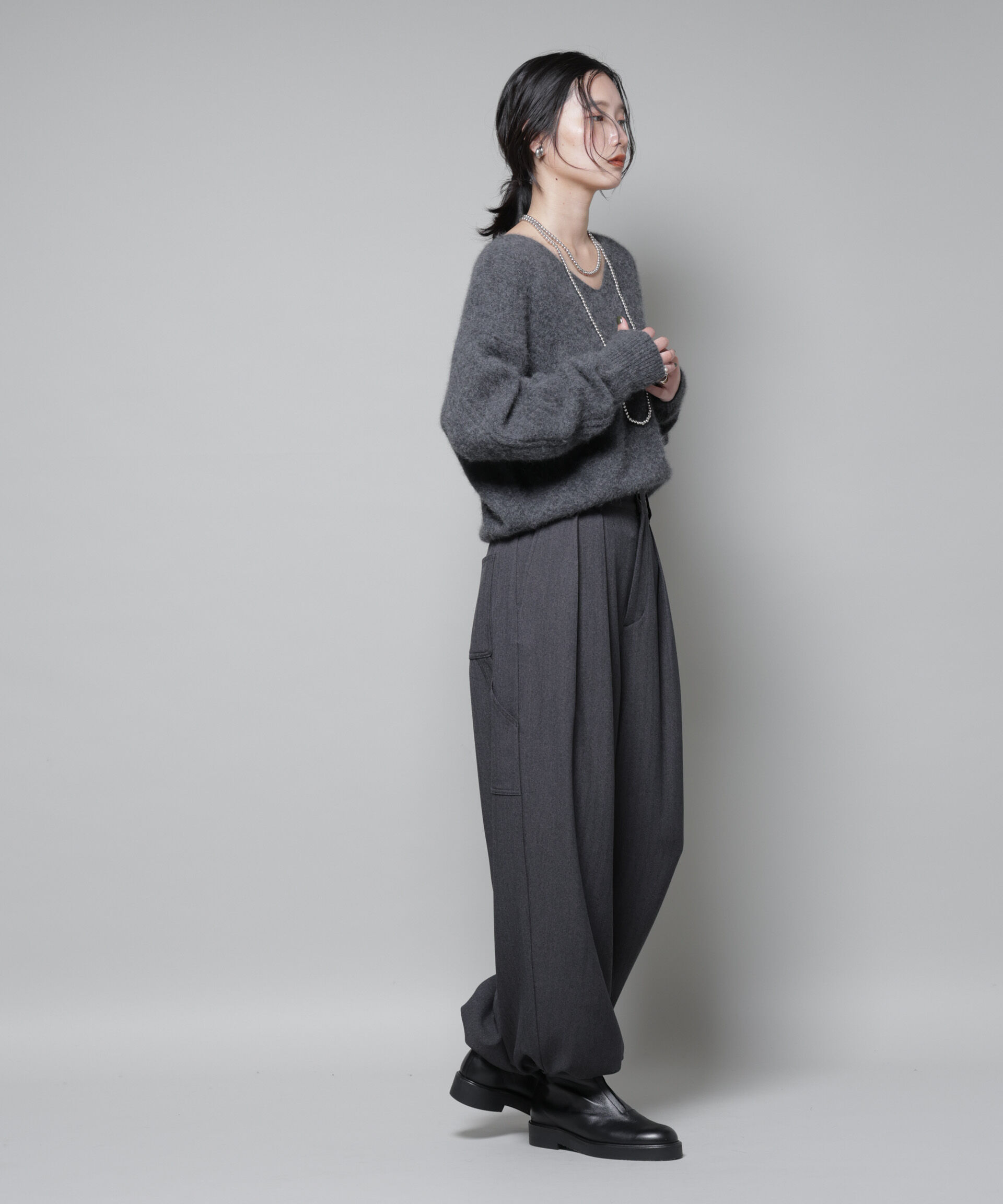 nano･universe「ヘリンボンツイードペインタードロストパンツ」|チノ|