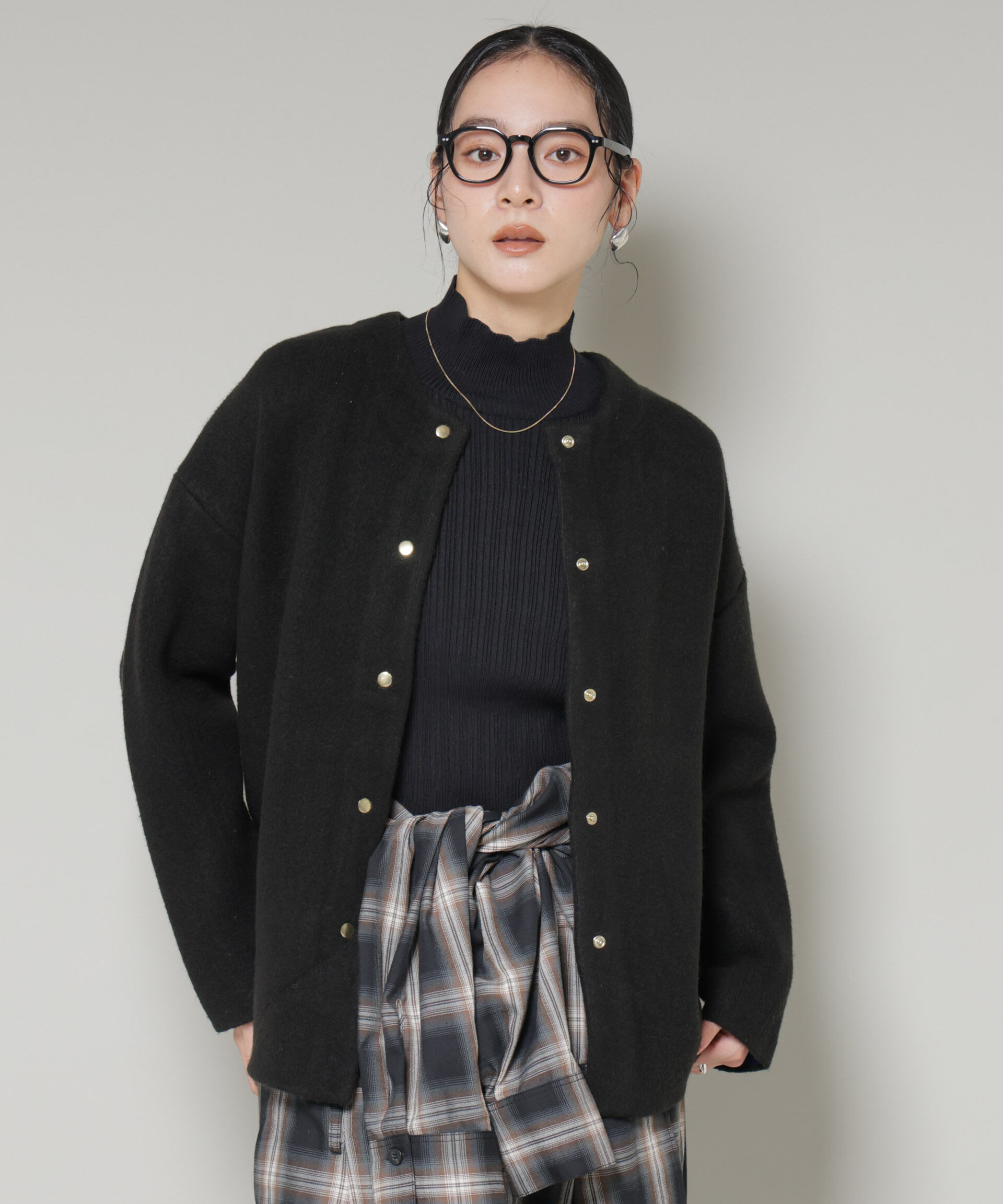 nano･universe「ダブルフェイスニットカーディガン」|ニット・セーター|ブラック