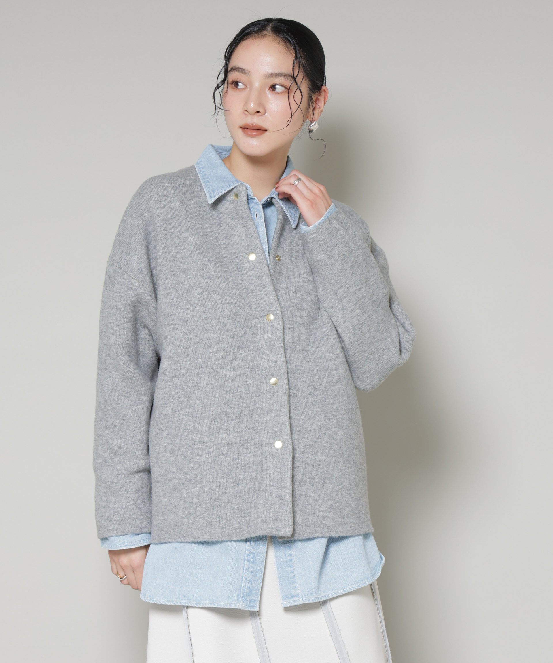 nano･universe「ダブルフェイスニットカーディガン」|ニット・セーター|L.グレー1