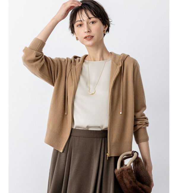 23区「【見上愛さん着用/洗える】ピュアカシミヤ ジップアップ ニット パーカー」|パーカー|キャメル系