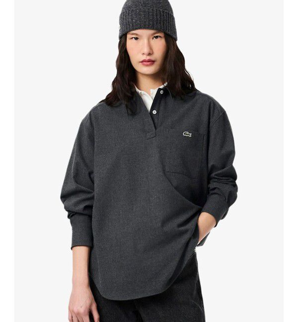 LACOSTE「オーバーサイズハーフボタン ストレッチフランネルシャツ」|シャツ・ブラウス|グレー