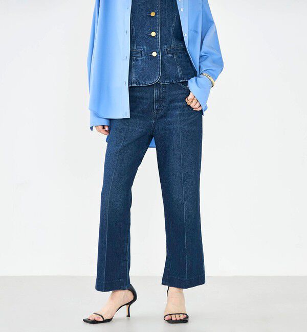 Rie Miller「【RM denim】スリットクロップドセンタープレスデニム」|デニム|インディゴブルー