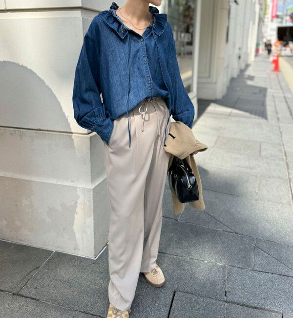 Rie Miller「【RM denim】フリルギャザーデニムブラウス」|シャツ・ブラウス|