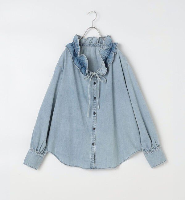 Rie Miller「【RM denim】フリルギャザーデニムブラウス」|シャツ・ブラウス|