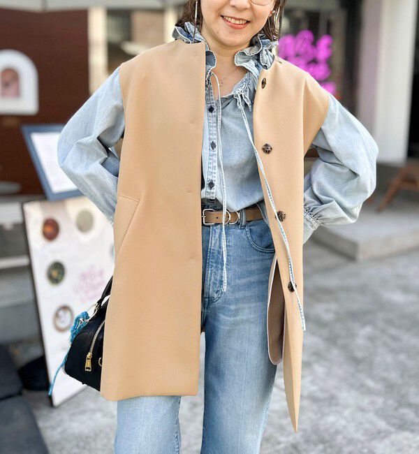 Rie Miller「【RM denim】フリルギャザーデニムブラウス」|シャツ・ブラウス|