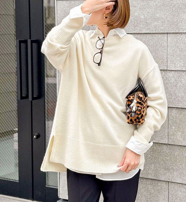 NOLLEY'S「ウールナイロンロング丈プルオーバー」|ニット・セーター|オフホワイト