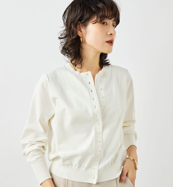 NOLLEY'S「《手洗い可能》コットンテックスクルーネックカーディガン」|カーディガン|