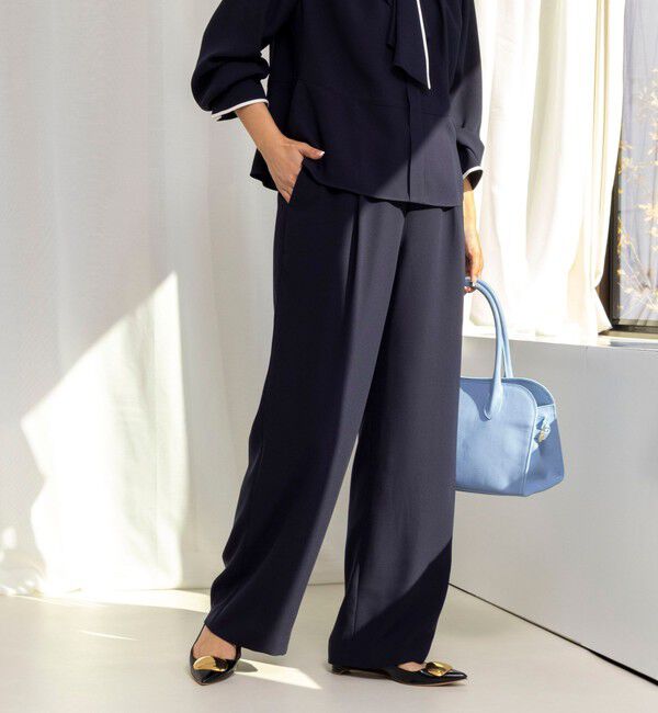 NOLLEY'S「《セットアップ対応》ウォッシャブルストレッチジョーゼットイージーワイドパンツ」|その他|ネイビー