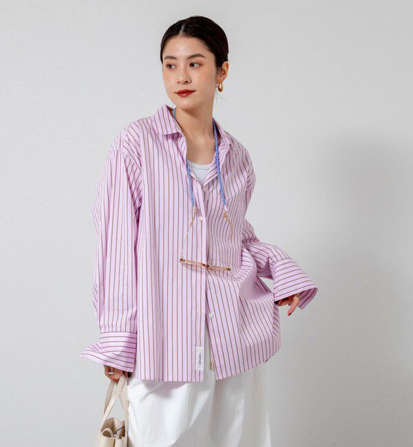 MAQWEL「【MAQWEL/マクウェル】ウォッシャブルストライプシャツ」|シャツ・ブラウス|ピンク系３