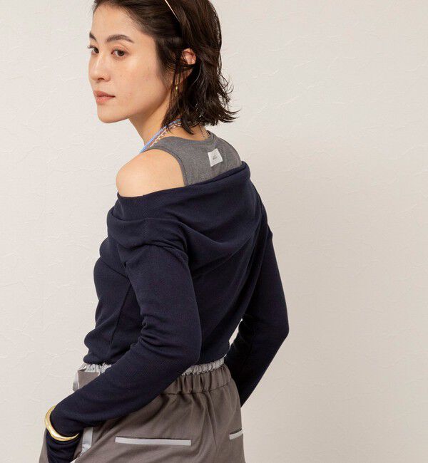 MAQWEL「【MAQWEL/マクウェル】ウォッシャブルレイヤードドレープロンＴ」|Tシャツ・カットソー|