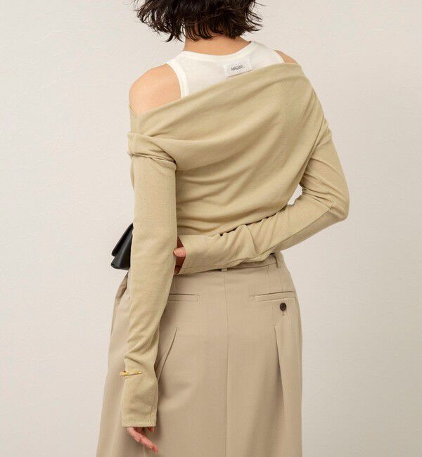 MAQWEL「【MAQWEL/マクウェル】ウォッシャブルレイヤードドレープロンＴ」|Tシャツ・カットソー|イエローグリーン