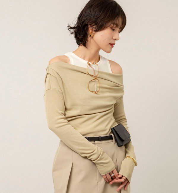 MAQWEL「【MAQWEL/マクウェル】ウォッシャブルレイヤードドレープロンＴ」|Tシャツ・カットソー|