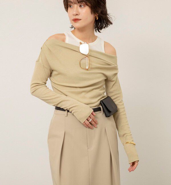 MAQWEL「【MAQWEL/マクウェル】ウォッシャブルレイヤードドレープロンＴ」|Tシャツ・カットソー|