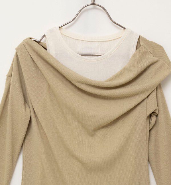 MAQWEL「【MAQWEL/マクウェル】ウォッシャブルレイヤードドレープロンＴ」|Tシャツ・カットソー|