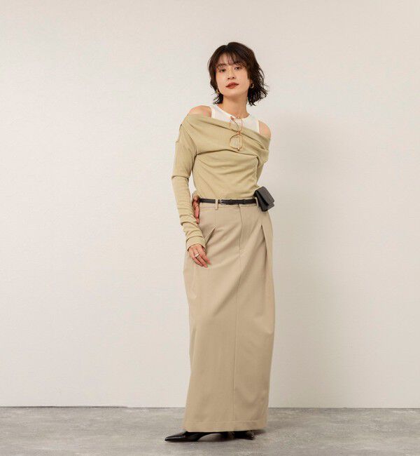 MAQWEL「【MAQWEL/マクウェル】ウォッシャブルレイヤードドレープロンＴ」|Tシャツ・カットソー|