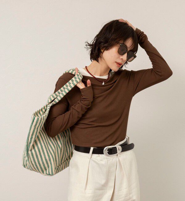 MAQWEL「【MAQWEL/マクウェル】ウォッシャブルレイヤードドレープロンＴ」|Tシャツ・カットソー|