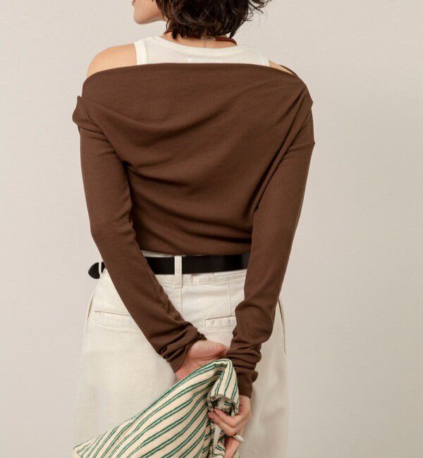 MAQWEL「【MAQWEL/マクウェル】ウォッシャブルレイヤードドレープロンＴ」|Tシャツ・カットソー|