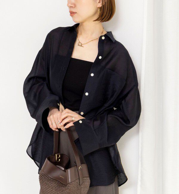 NOLLEY'S「ウォッシャブルセルロースシルクシアーシャツ」|シャツ・ブラウス|ネイビー