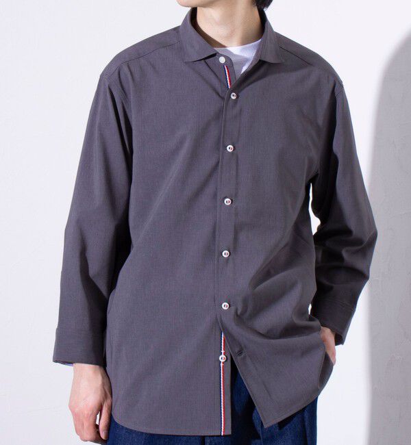 GLOSTER「【GLOSTER/グロスター】COOLMAX ポリトロ パラシュートボタン 七分袖レギュラーシャツ」|シャツ・ブラウス|グレー