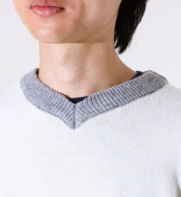 GLOSTER「【配色リブが映える大人ニット】GR刺繍 浅Vネックプルオーバーニット」|ニット・セーター|