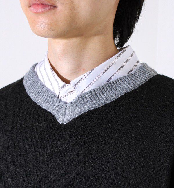 GLOSTER「【配色リブが映える大人ニット】GR刺繍 浅Vネックプルオーバーニット」|ニット・セーター|