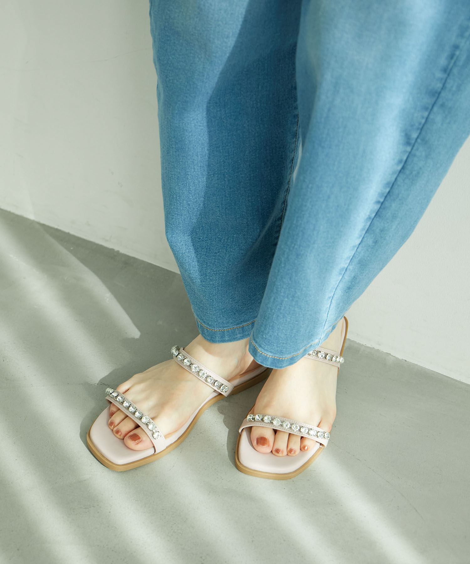 ROPE PICNIC PASSAGE「ビジュー・パールバンドフラットサンダル」|サンダル|ピンク系(65)