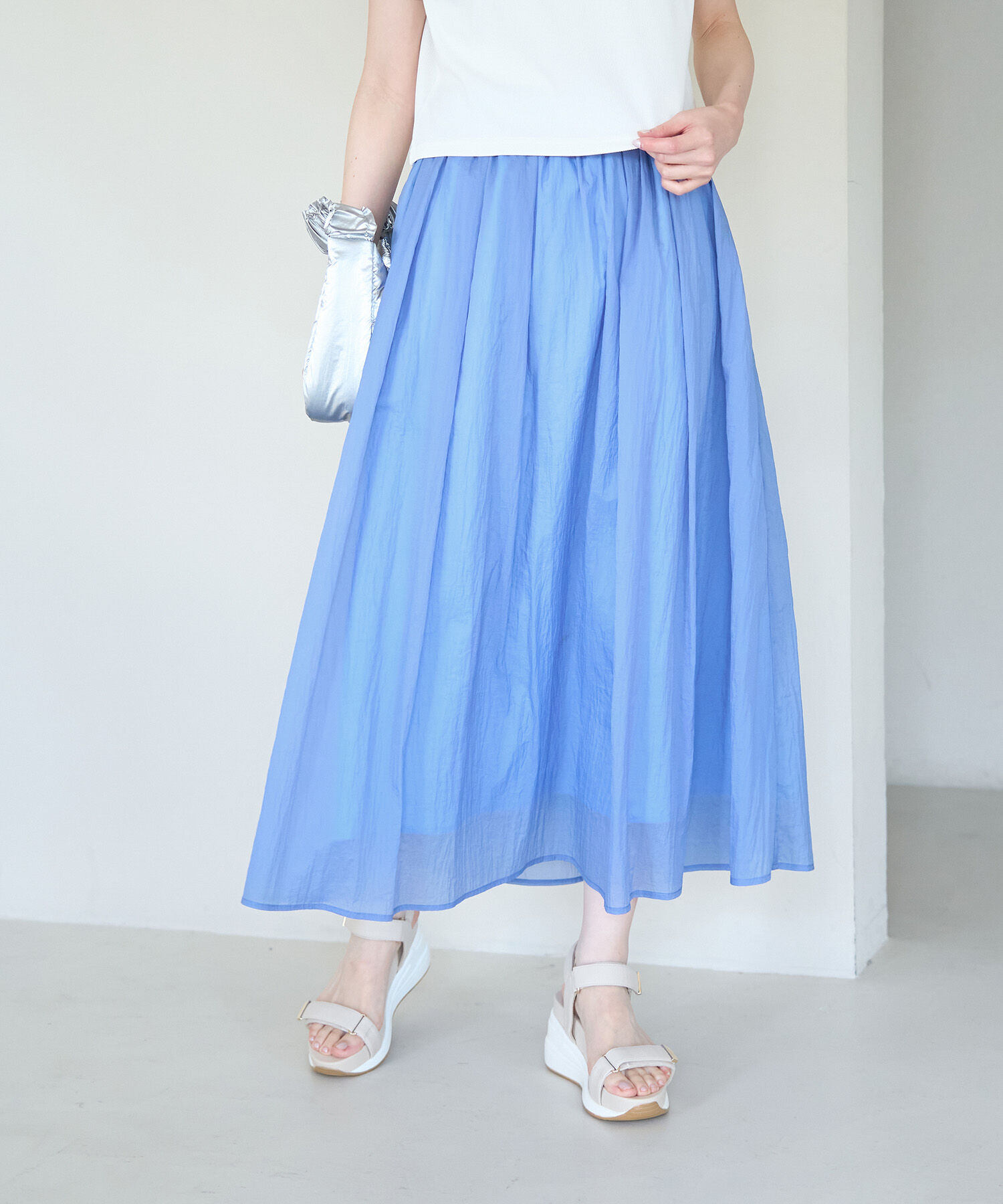 Rope&rsquo;Picnic「シアーナイロンギャザースカート」|スカート|ブルー(44)