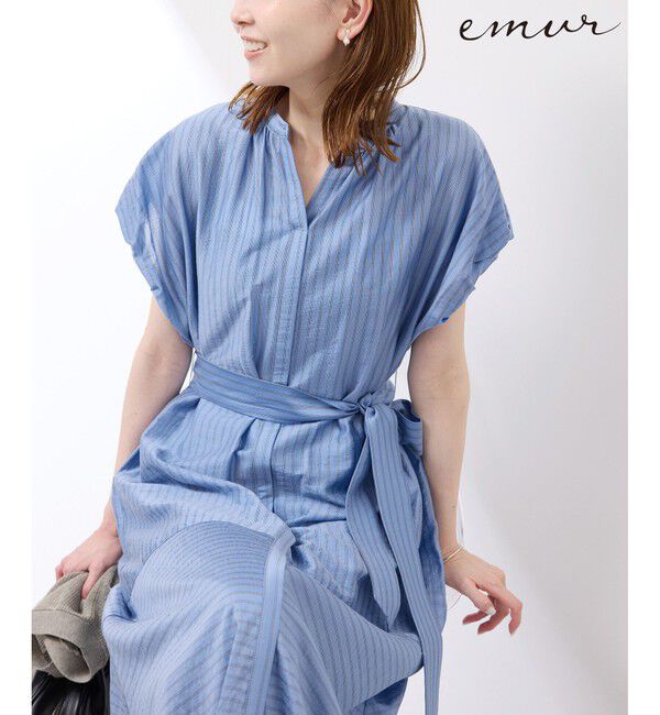 Rope&rsquo;Picnic「emurシアードビーストライプシャツワンピ」|ワンピース|ブルー(44)