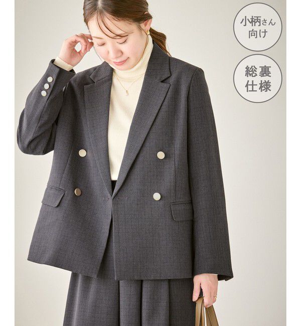 Rope&rsquo;Picnic「【低身長・小柄さんサイズ】レディハンサムシリーズ ウールライク金ボタンジャケット(総裏地)」|テーラードジャケット|ブラック系(02)